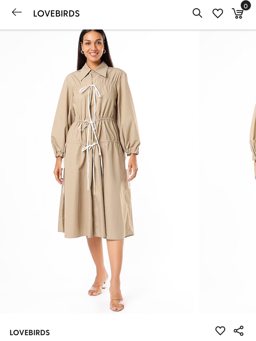 Lovebirds Beige Tie-Waist Midi Shirt Dress
